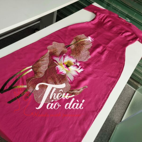 Áo dài vải hồng đậm thêu hoạ tiết hoa sen Áo dài thêu tay áo dài thêu hoa 8