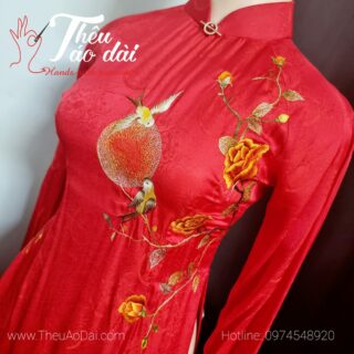 Áo dài cưới thêu tay hoa hồng và đôi chim Áo dài thêu tay áo dài thêu hoa