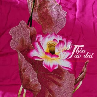 Áo dài vải hồng đậm thêu hoạ tiết hoa sen Áo dài thêu tay áo dài thêu hoa