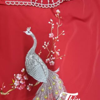Áo dài cưới thêu đính kết chim công Áo dài thêu tay áo dài thêu hoa
