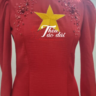 Áo dài thêu tay cờ đỏ sao vàng Áo dài thêu tay áo dài cờ đỏ sao vàng