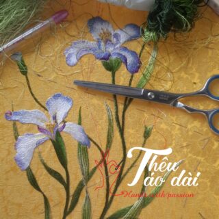 Áo dài thêu tay hoa diên vỹ Áo dài thêu tay áo dài thêu hoa 4