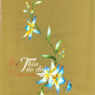 Áo dài truyền thống thêu tay hoạ tiết hoa lan cánh bướm Áo dài thêu tay áo dài thêu hoa