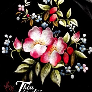 Áo dài vải nhung đen thêu hoạ tiết hoa trà my Áo dài thêu tay áo dài thêu hoa