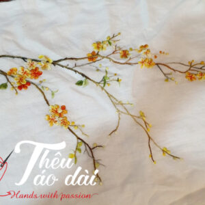 Áo dài trắng thêu hoạ tiết hoa mai mùa xuân Áo dài thêu tay áo dài thêu hoa