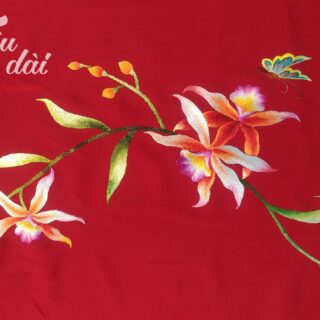 Áo dài lụa thêu tay hoa lan và bướm Áo dài thêu tay áo dài thêu hoa