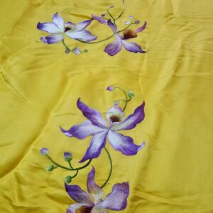 Áo dài vải vàng thêu tay hoạ tiết hoa lan Áo dài thêu tay áo dài thêu hoa