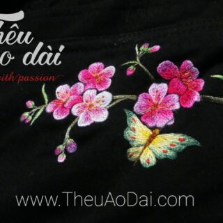 Áo vest đen thêu cánh bướm hoa đào Áo dài thêu tay áo dài thêu hoa